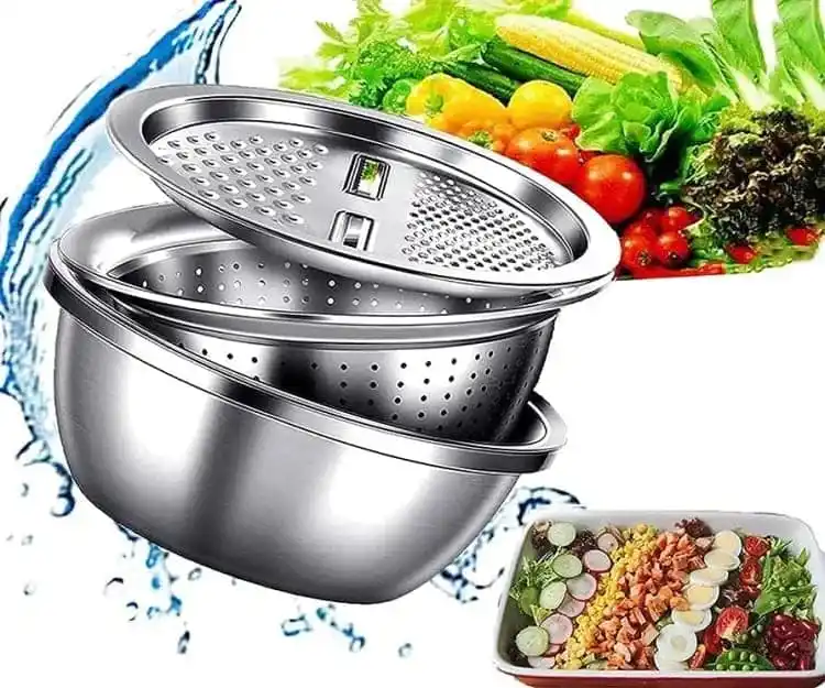 4 In 1 Multifunctional Stainless Steel Basin With Vegetable Cutter + Drain Basket